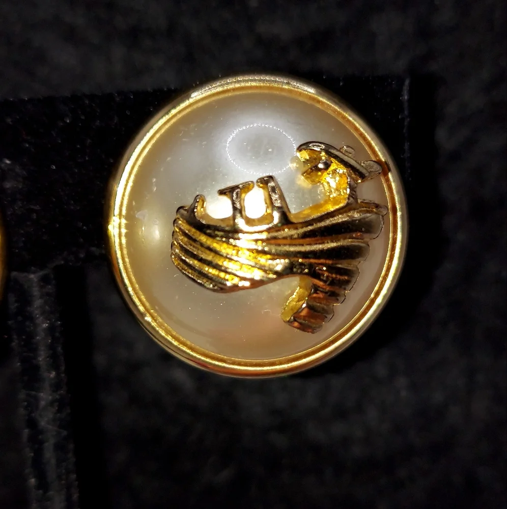 Vintage Salvatore Ferragamo Gold Plated Faux Pearl Earrings Clip On